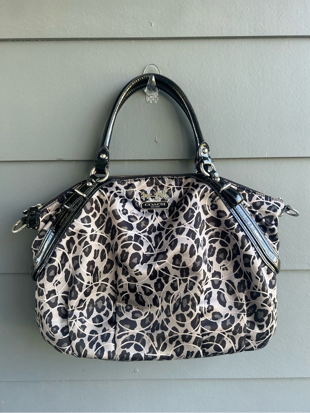 Y2K Coach Madison Ocelot OP Art Sophia Shoulder Purse D1176-17779 Black Silver